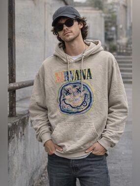 NIRVANA Beige Hoodie with Colorful Logo